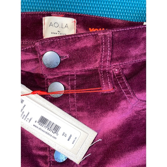 Alice + Olivia Good High Rise Velvet Purple Skinny Slim Jeans Pant - Picture 10 of 13
